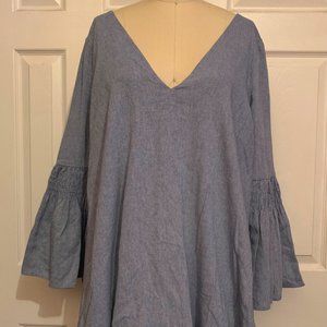 Free People Chambray Romper Dress with Bell Sleeve